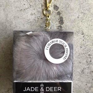Jade and Deer power bank faux fur Pom Pom keychain
